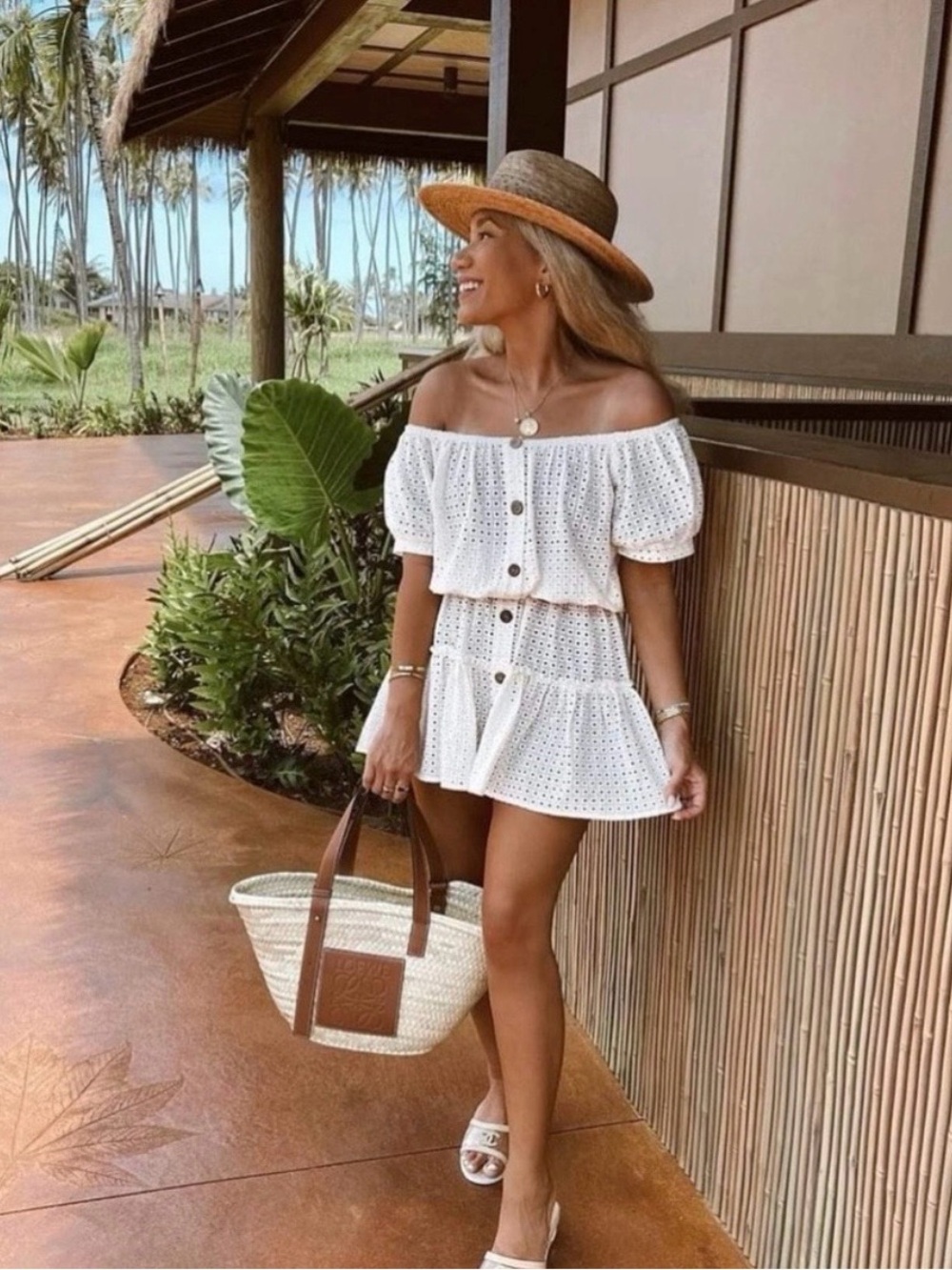 Eberjey Portola Elsie Mini Dress Cover Up Eyelet Lace Off White Size Medium NWT